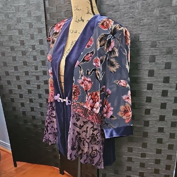 R&M Richards Floral Kimono and Velvet Dress Set Sz 14P - Picture 8 of 16